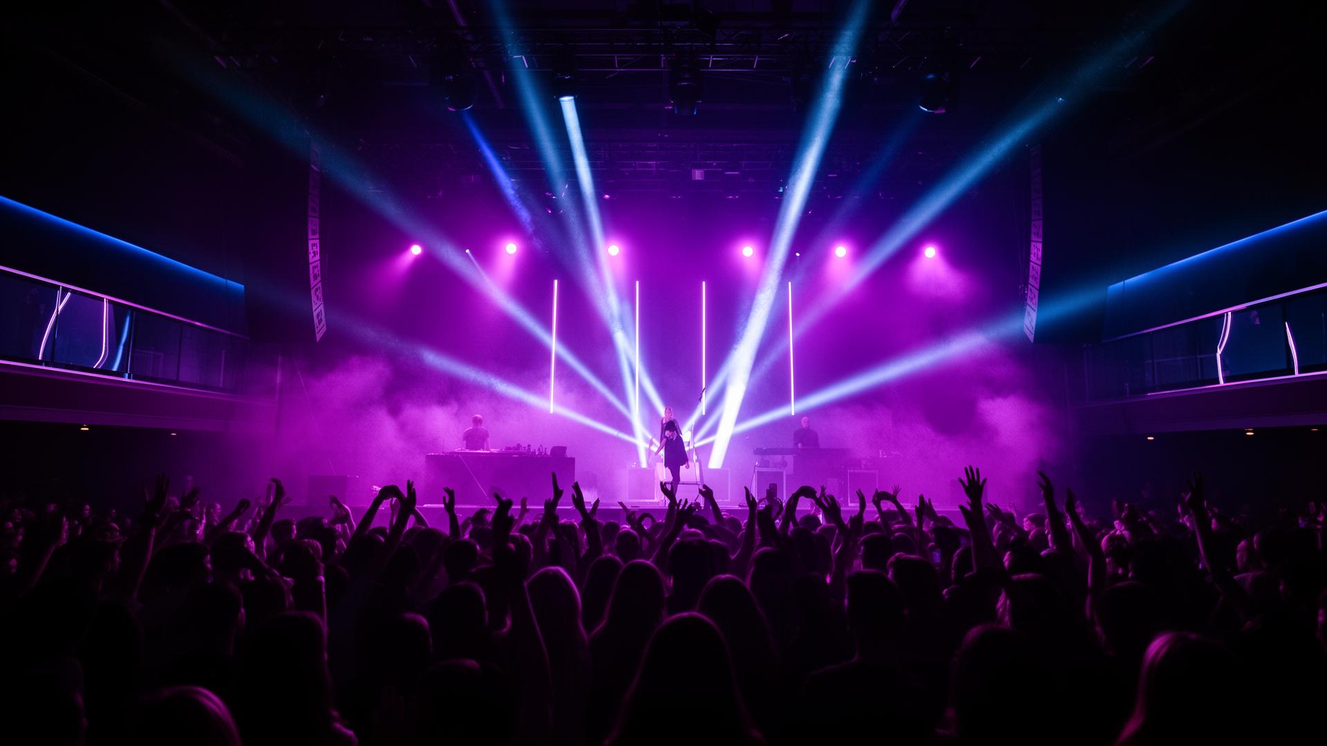 Concert stage with dramatic lighting