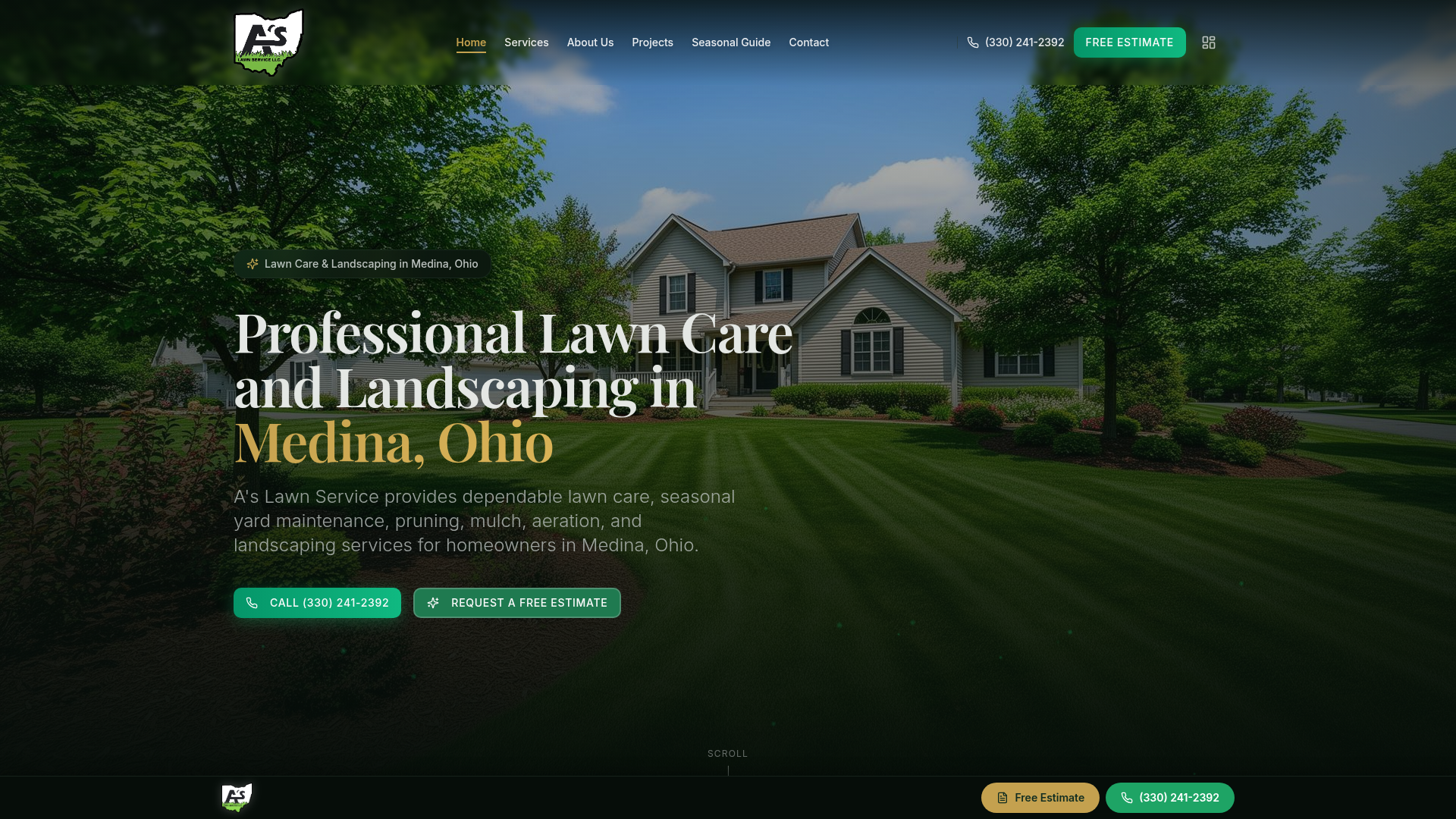 A's Lawn Service website homepage mockup