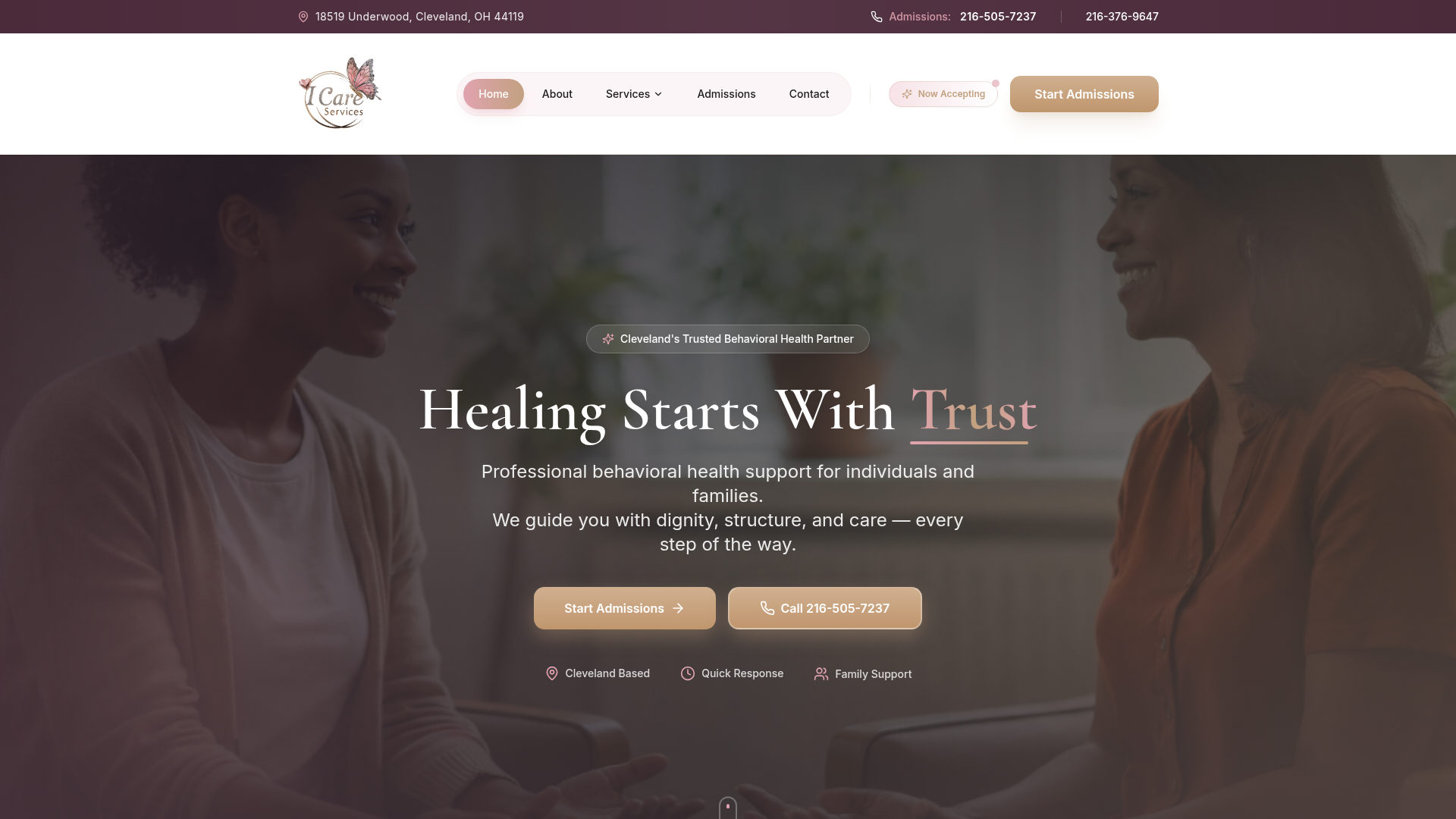 iCare Services website homepage mockup