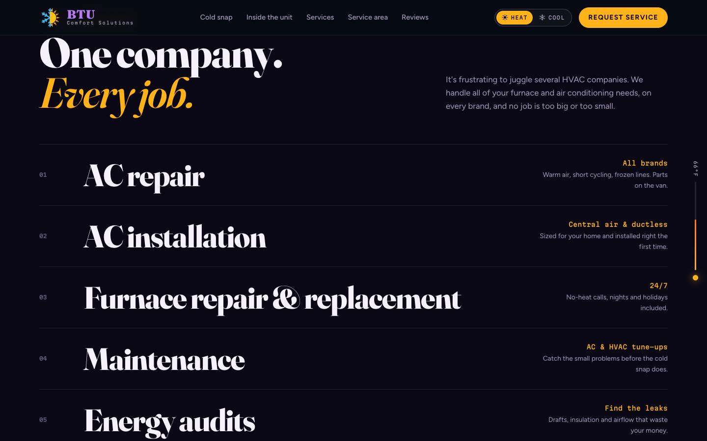 Services list with large serif type