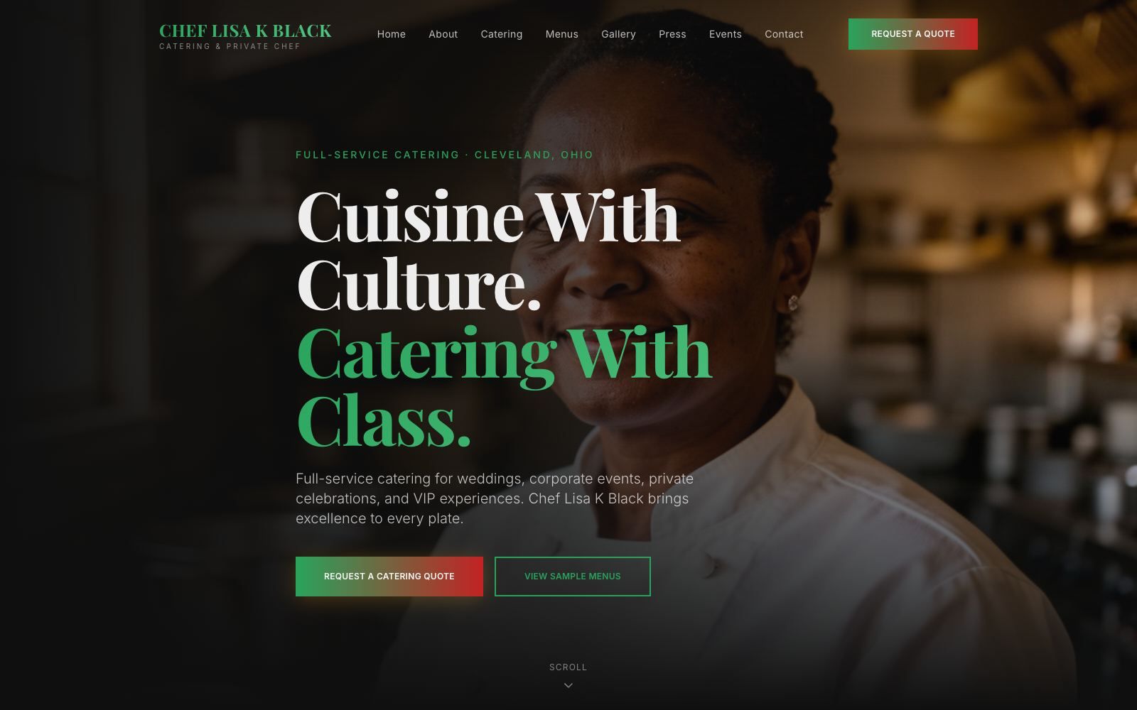 Chef Lisa K Black homepage: Cuisine With Culture. Catering With Class.
