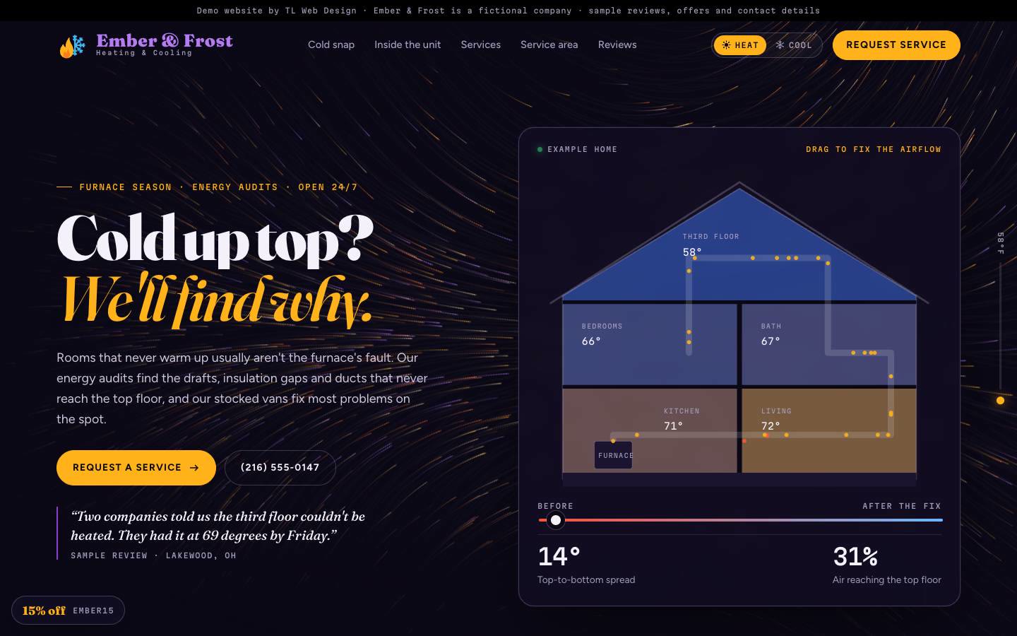 Ember & Frost hero: Cold up top? We'll find why, beside a cutaway house with room temperatures