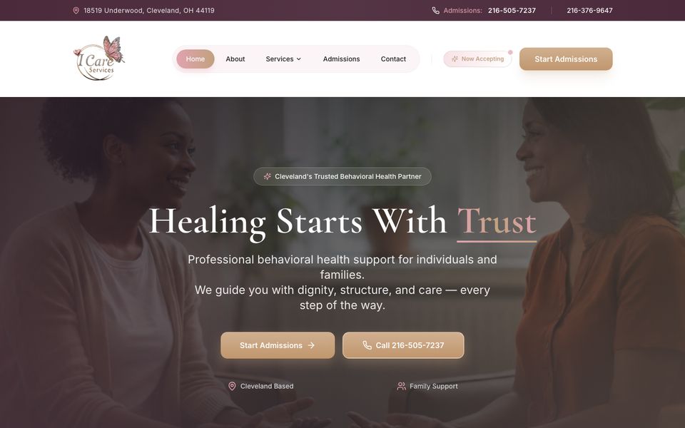 I CARE Services homepage: Healing starts with trust