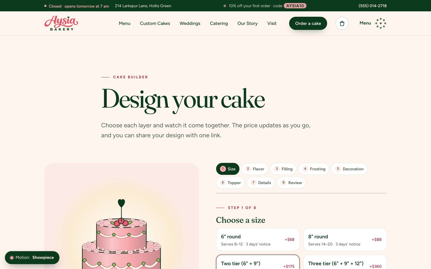 The Aysia cake builder