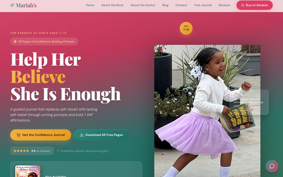 Mariah’s homepage: Help her believe she is enough