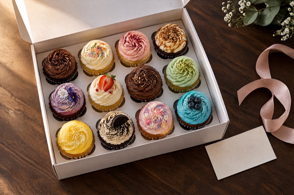 A gift box of cupcakes
