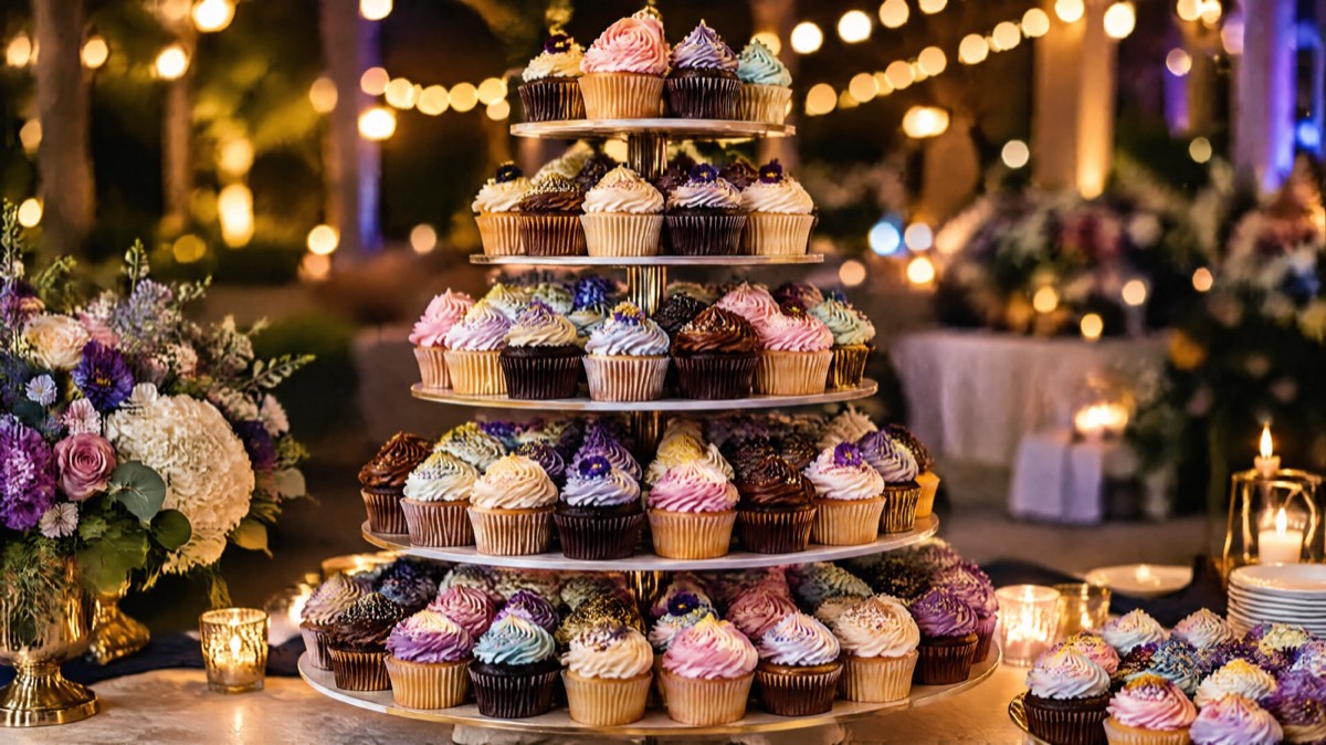 A cupcake tower at an event