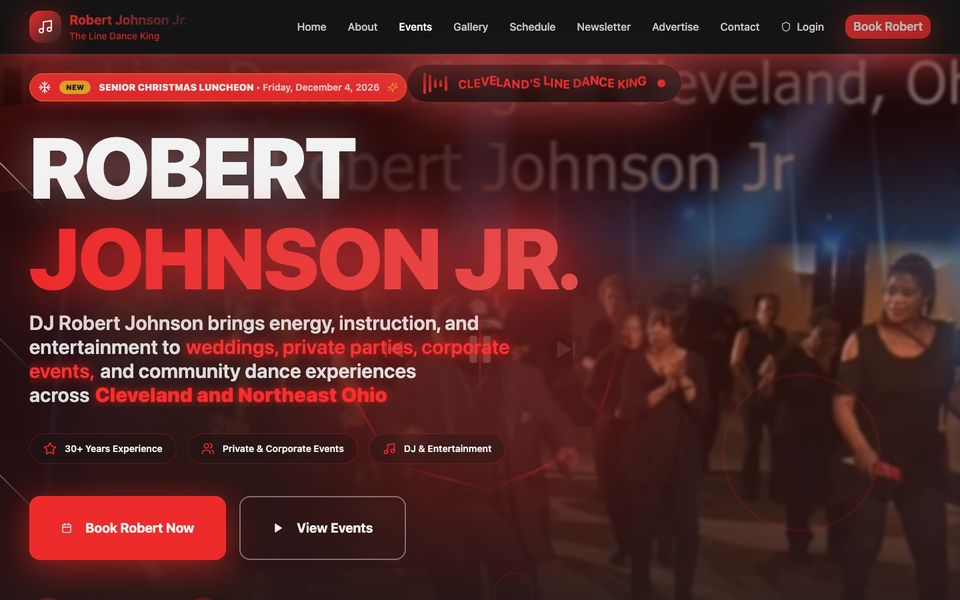 Robert Johnson Jr. homepage in red and black