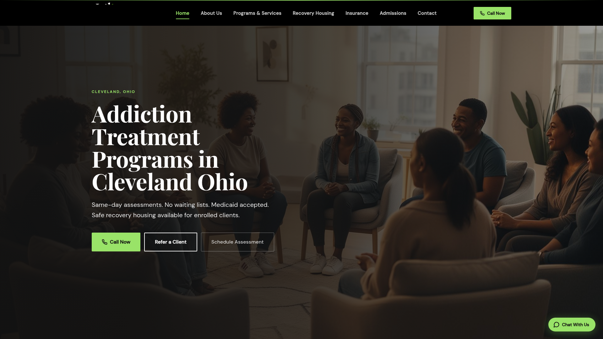 Lilian Recovery Group website homepage mockup