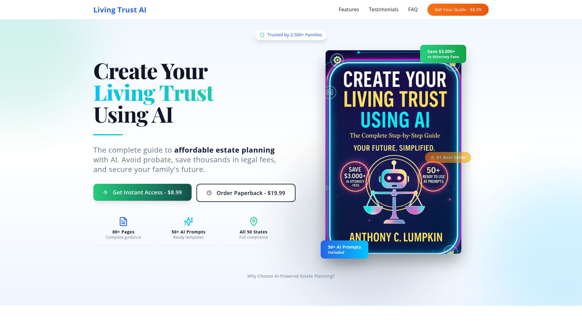 Living Trust AI website homepage mockup