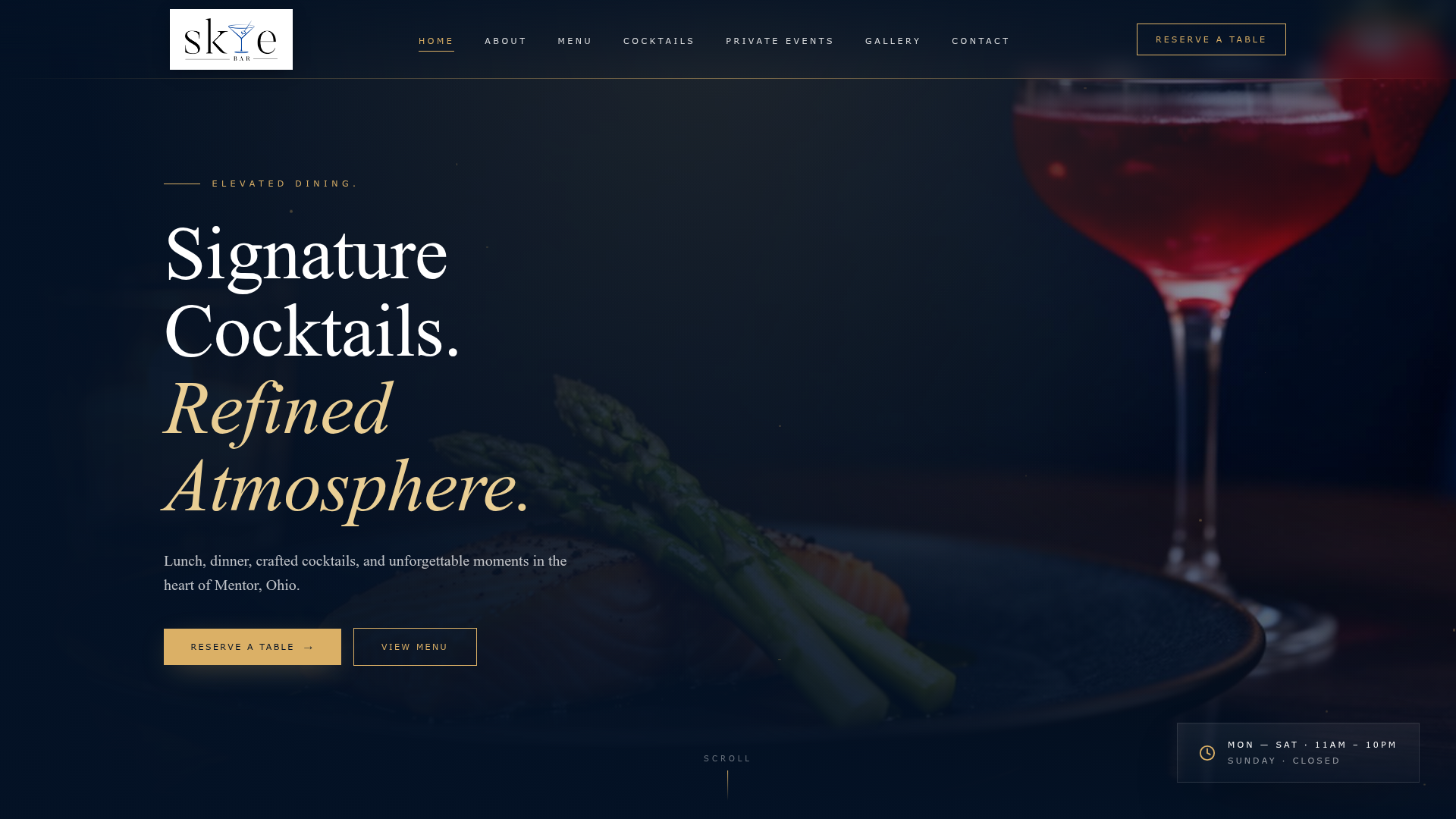 Skye Bar Mentor website homepage mockup